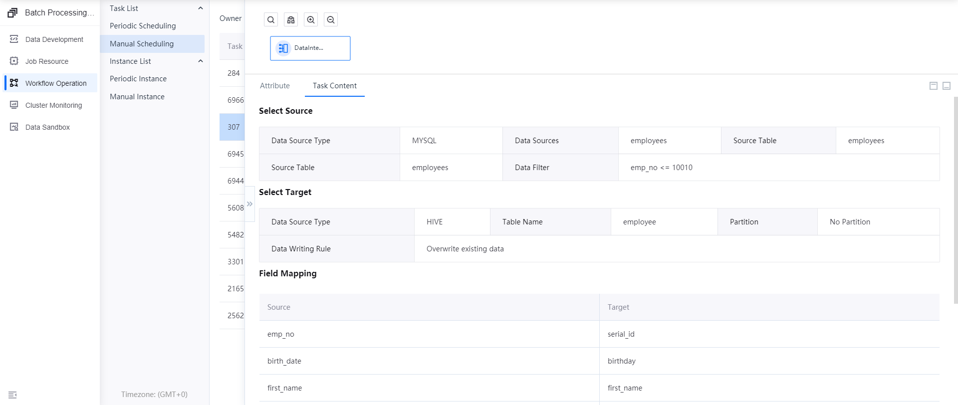 Figure: Task contents in the workflow monitor