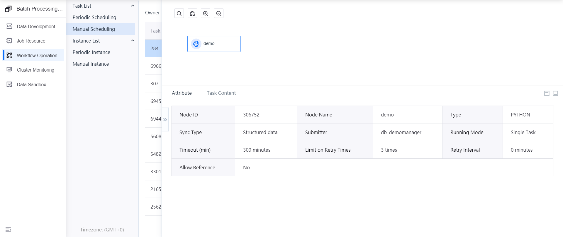 Figure: Task attributes in the workflow monitor