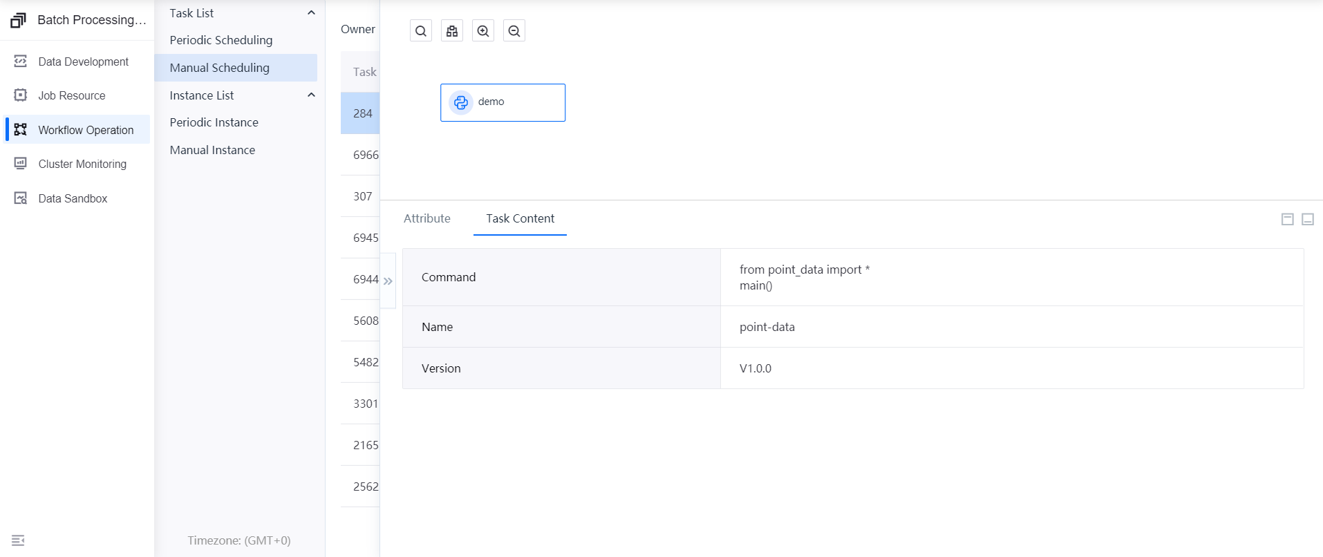 Figure: Task contents in the workflow monitor