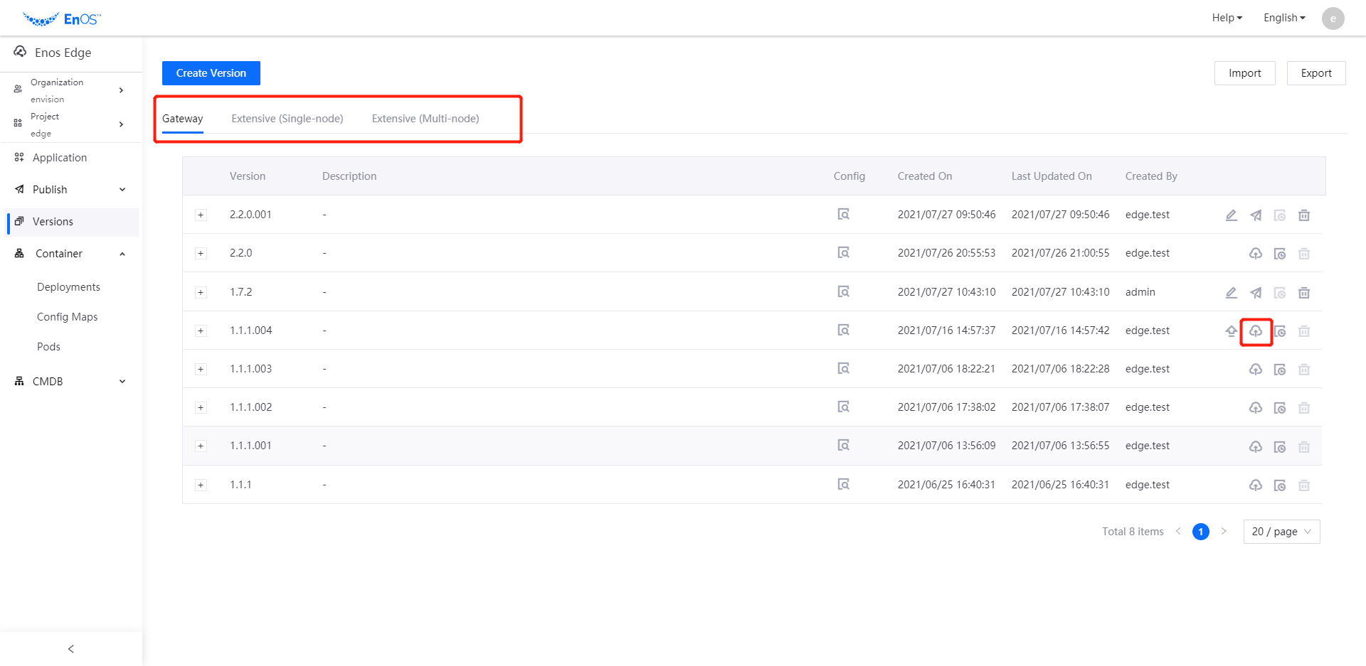 Publish Container Versions — EnOS™ Edge documentation