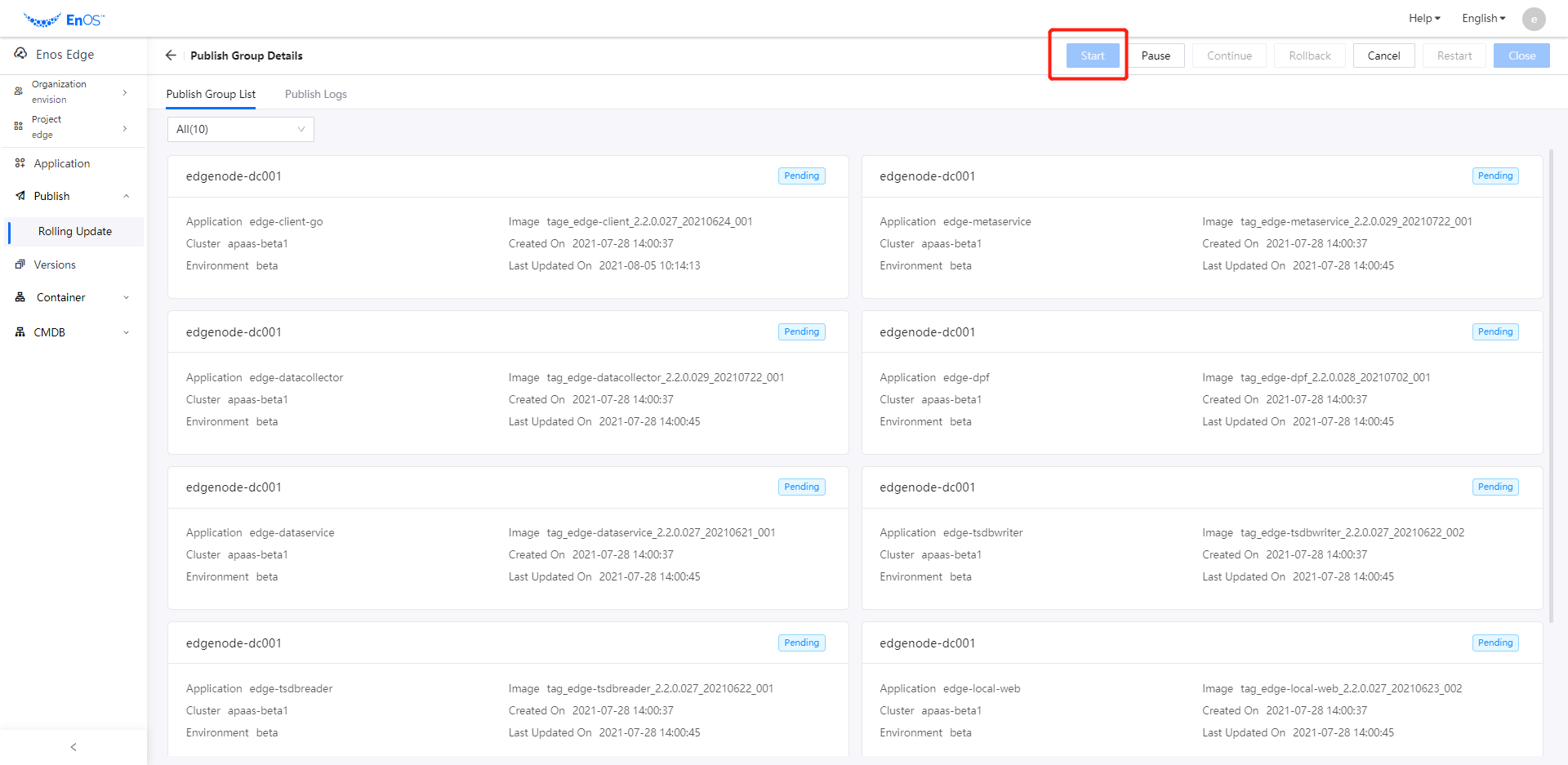 Publish Container Versions — EnOS™ Edge documentation