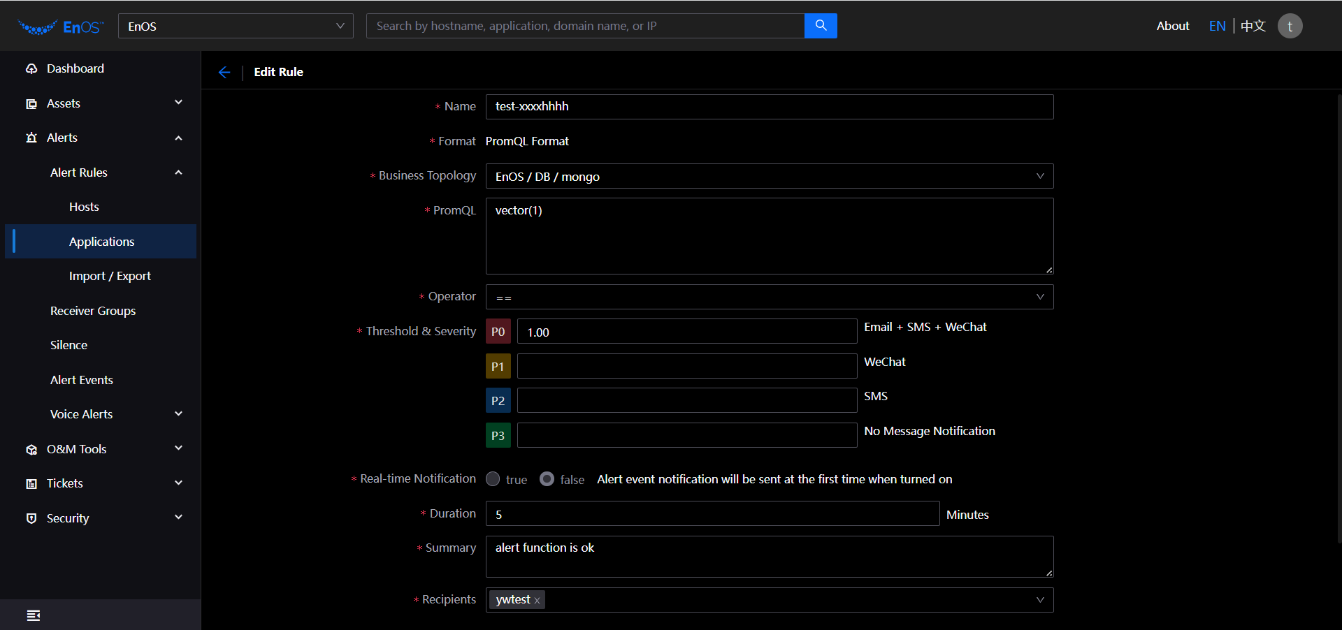 Managing Application Alert Rules — EnOS™ Enterprise Operation Center ...
