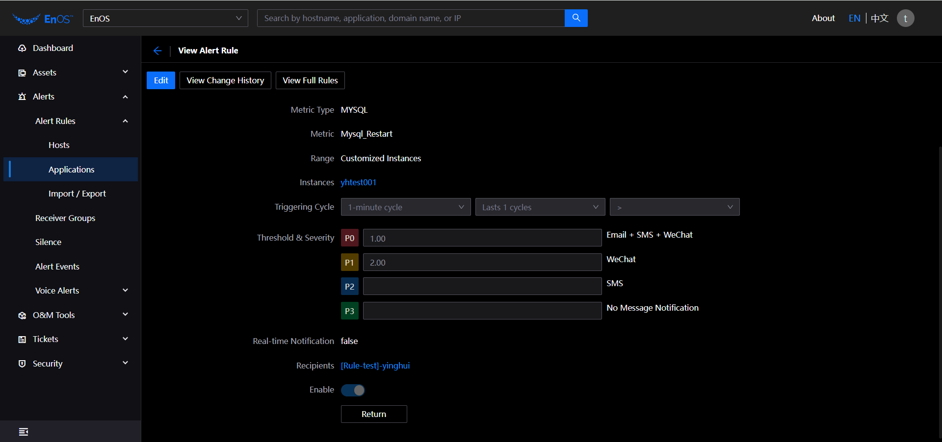 Managing Application Alert Rules — EnOS™ Enterprise Operation Center ...